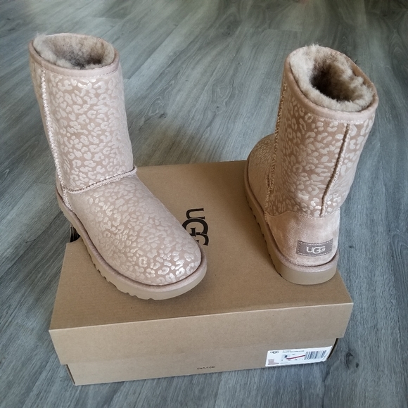 UGG Classic Short Snow Leopard Suede Boot.